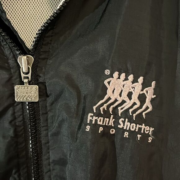 Vintage Frank Shorter Sports Running Marathon Jacket Black Red Lined Hood Retro - Picture 2 of 7